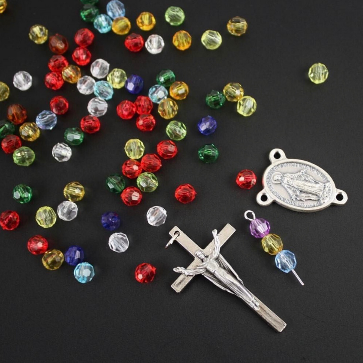 Cross Pendant, Wood & Acrylic Cross Beads Spiritual Bracelet