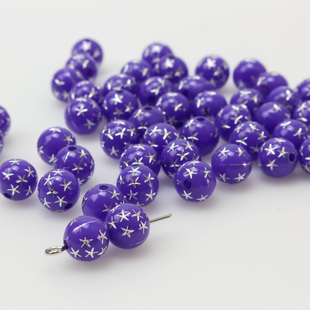 8mm Purple Beads with Celestial Silver Star Design 60pcs for Rosaries –  Small Devotions