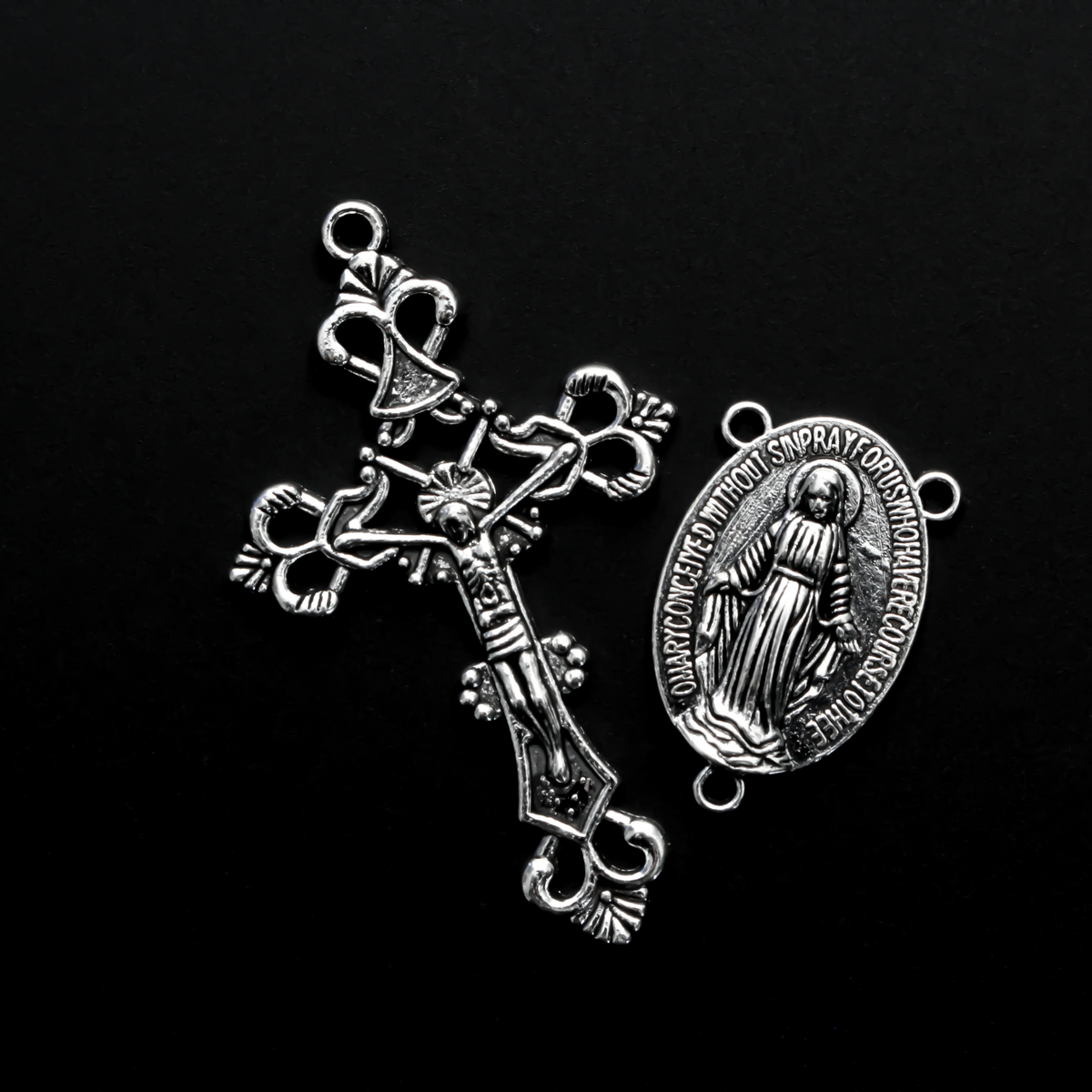 Rosary Centerpiece Connector, Silver Dove Holy Spirit Saint Esprit