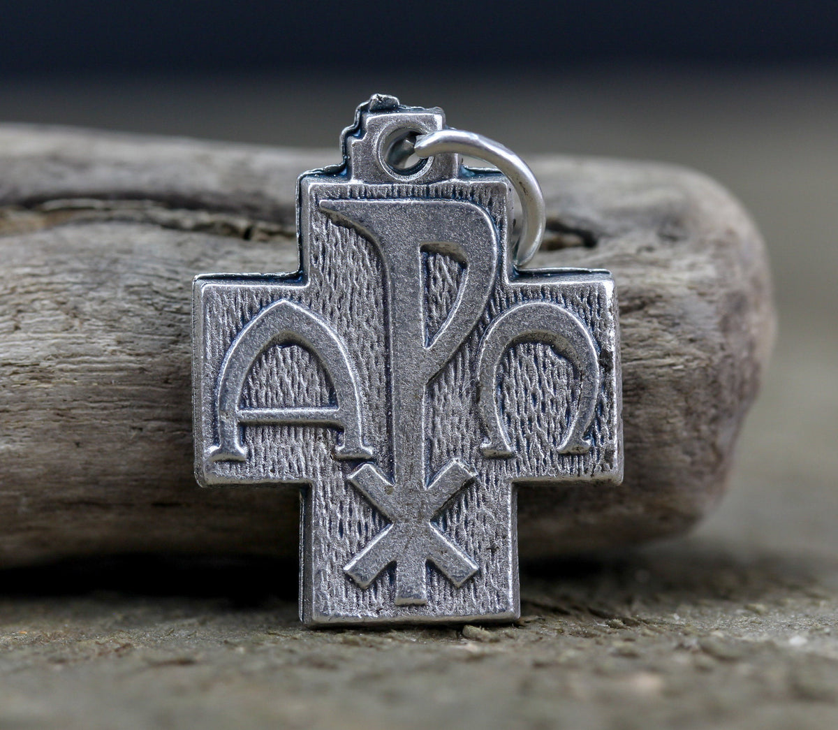 Alpha and clearance omega cross necklace