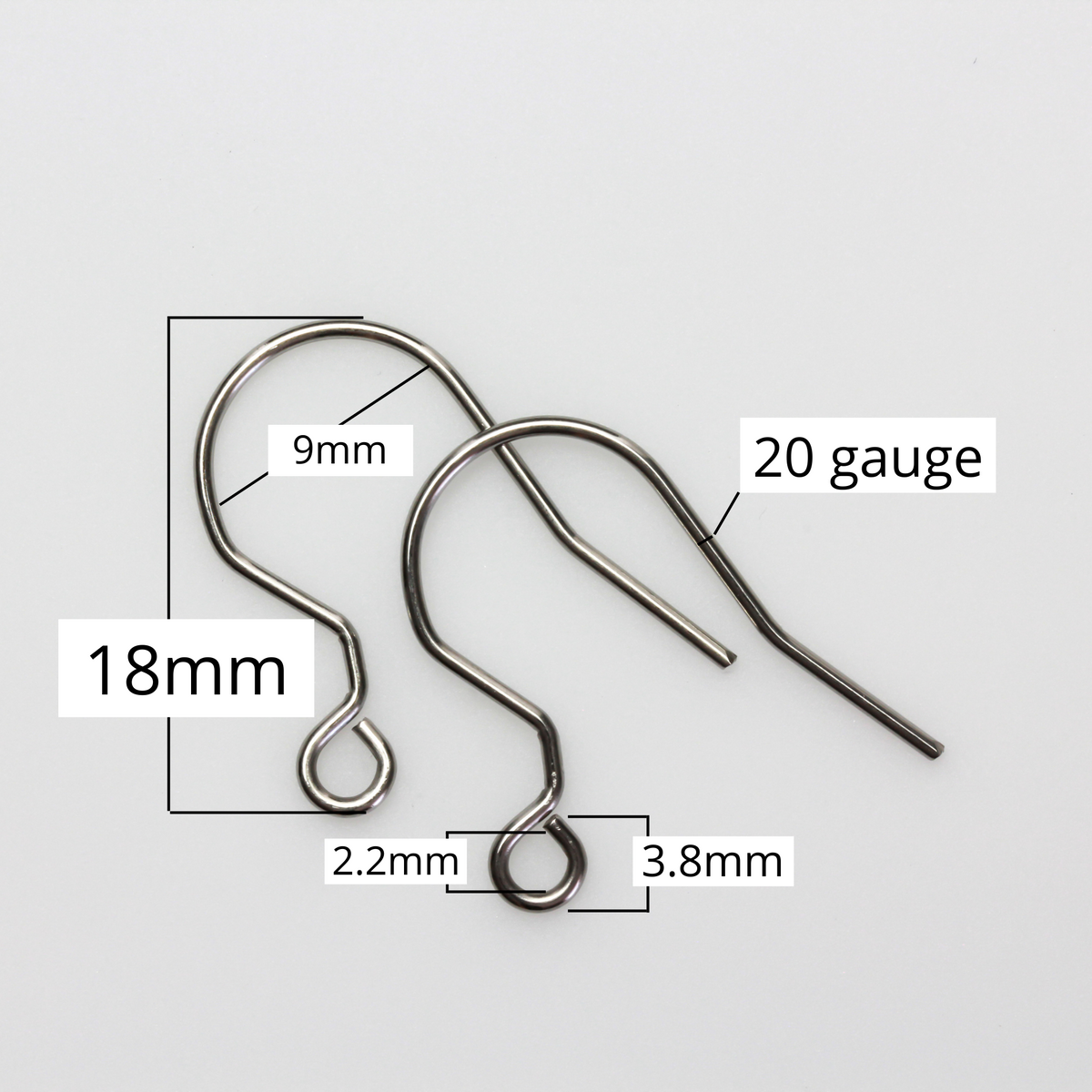 Stainless Steel Earring Hooks with Horizontal Loop - 22 gauge, 30