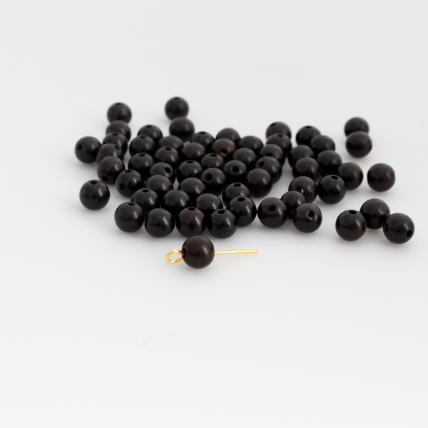 Natural Ebony Wood Beads 6mm Round, Waxed 60pcs