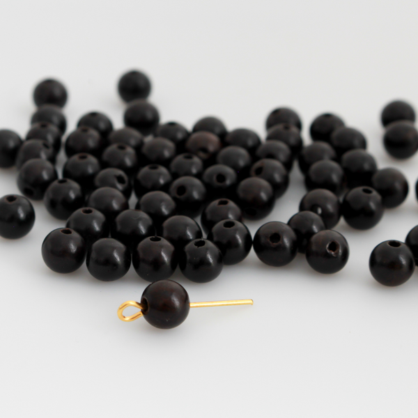 Natural Ebony Wood Beads 6mm Round, Waxed 60pcs