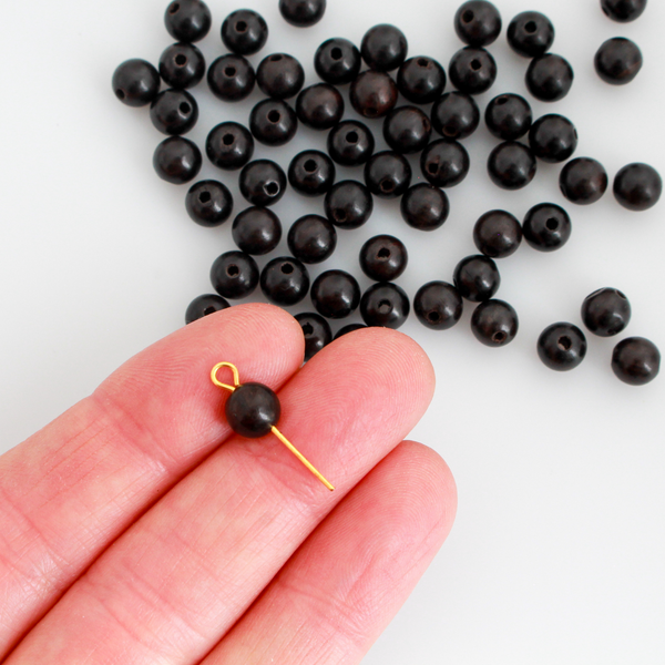 Natural Ebony Wood Beads 6mm Round, Waxed 60pcs