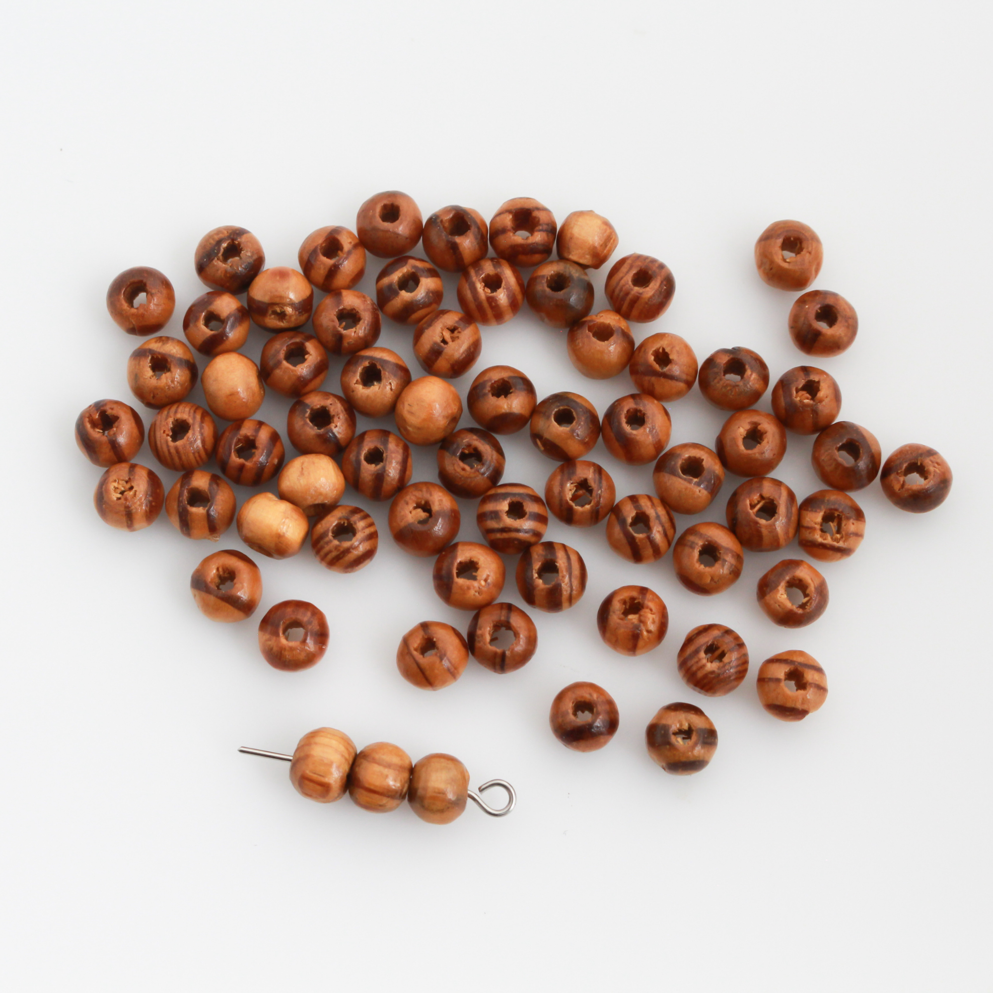 Pine Wood Beads - 6mm Round Brown Mala Prayer Beads or Five Decade Rosary 60pcs