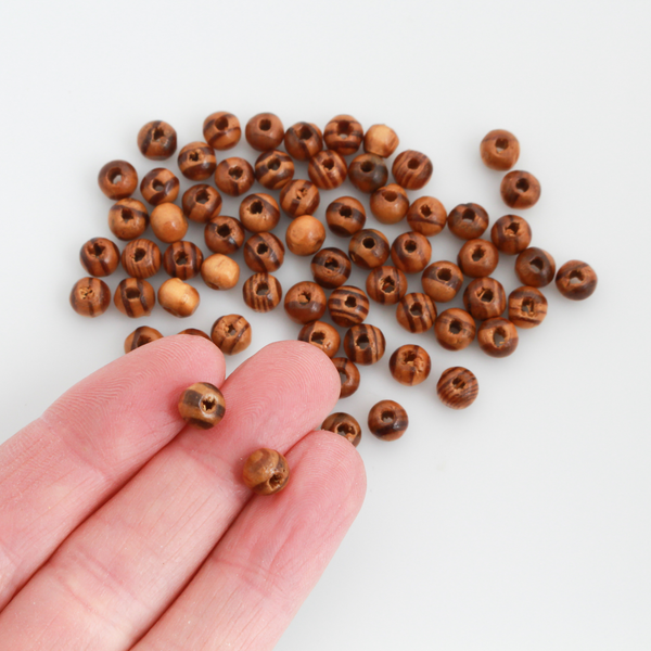 Pine Wood Beads - 6mm Round Brown Mala Prayer Beads or Five Decade Rosary 60pcs