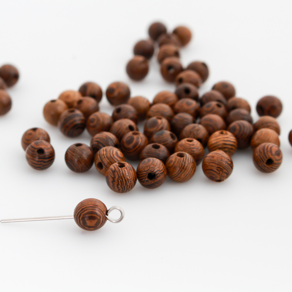 Natural Wenge Wood Beads - 6mm Round Brown Mala Prayer Beads, 60pcs