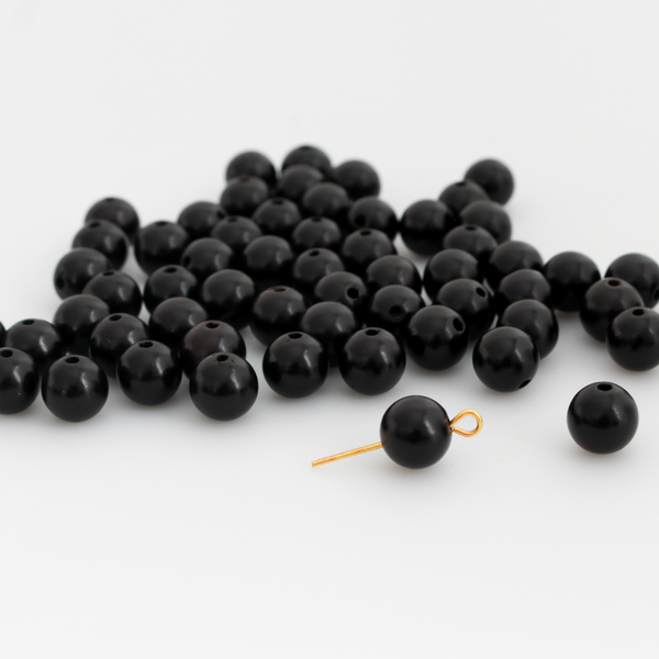 Natural Ebony Wood Beads 8mm Round, Waxed 60pcs