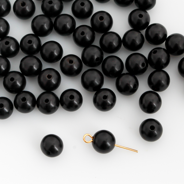 Natural Ebony Wood Beads 8mm Round, Waxed 60pcs