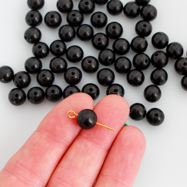 Natural Ebony Wood Beads 8mm Round, Waxed 60pcs