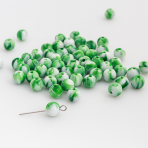 8mm Green and White Marbled Beads - Round Opaque Acrylic 60pcs