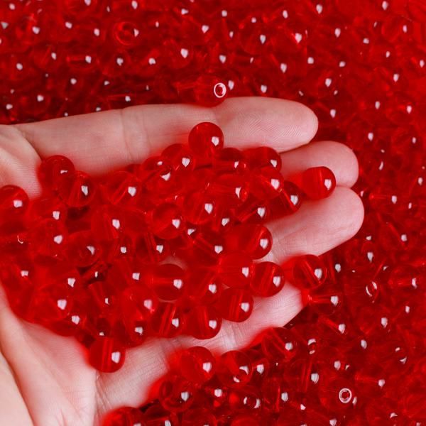 Red Transparent Glass Beads 8mm Round, Hole is 1.5mm - 60 beads