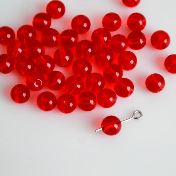 Red Transparent Glass Beads 8mm Round, Hole is 1.5mm - 60 beads