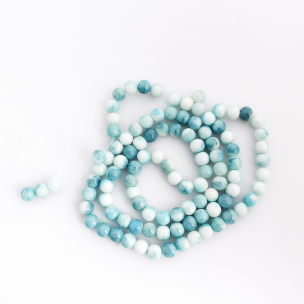 Opaque Blue and White Marbled Crackle Glass Beads 8mm Round - One Strand, about 104pcs/strand