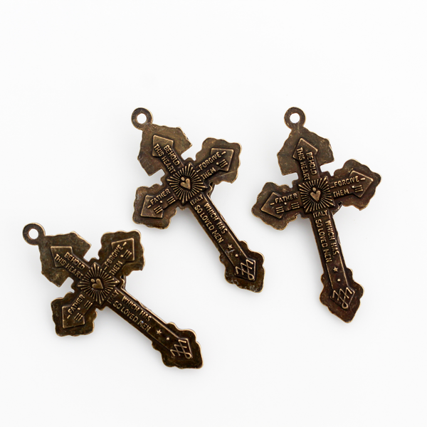 Bronze Indulgence Pardon Crucifix 2-1/8" Long - Jesus Nazarenus Rex Judaeorum, 3pcs