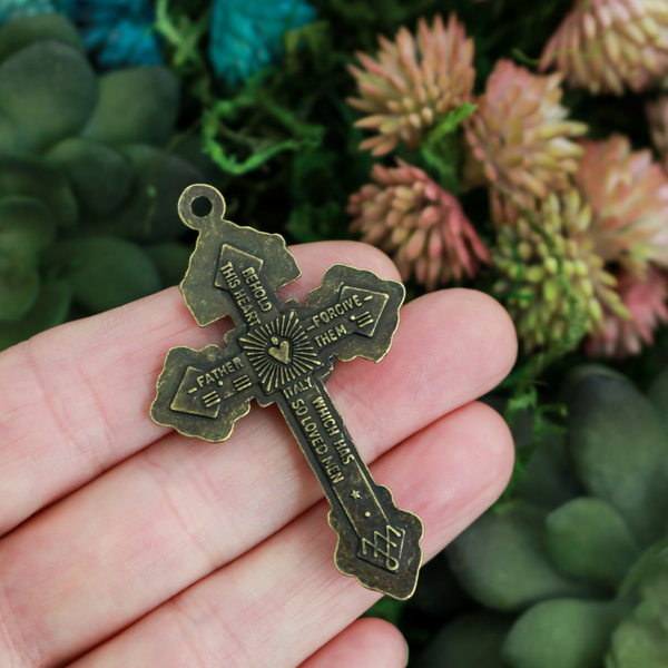 Bronze Indulgence Pardon Crucifix 2-1/8" Long - Jesus Nazarenus Rex Judaeorum, 3pcs