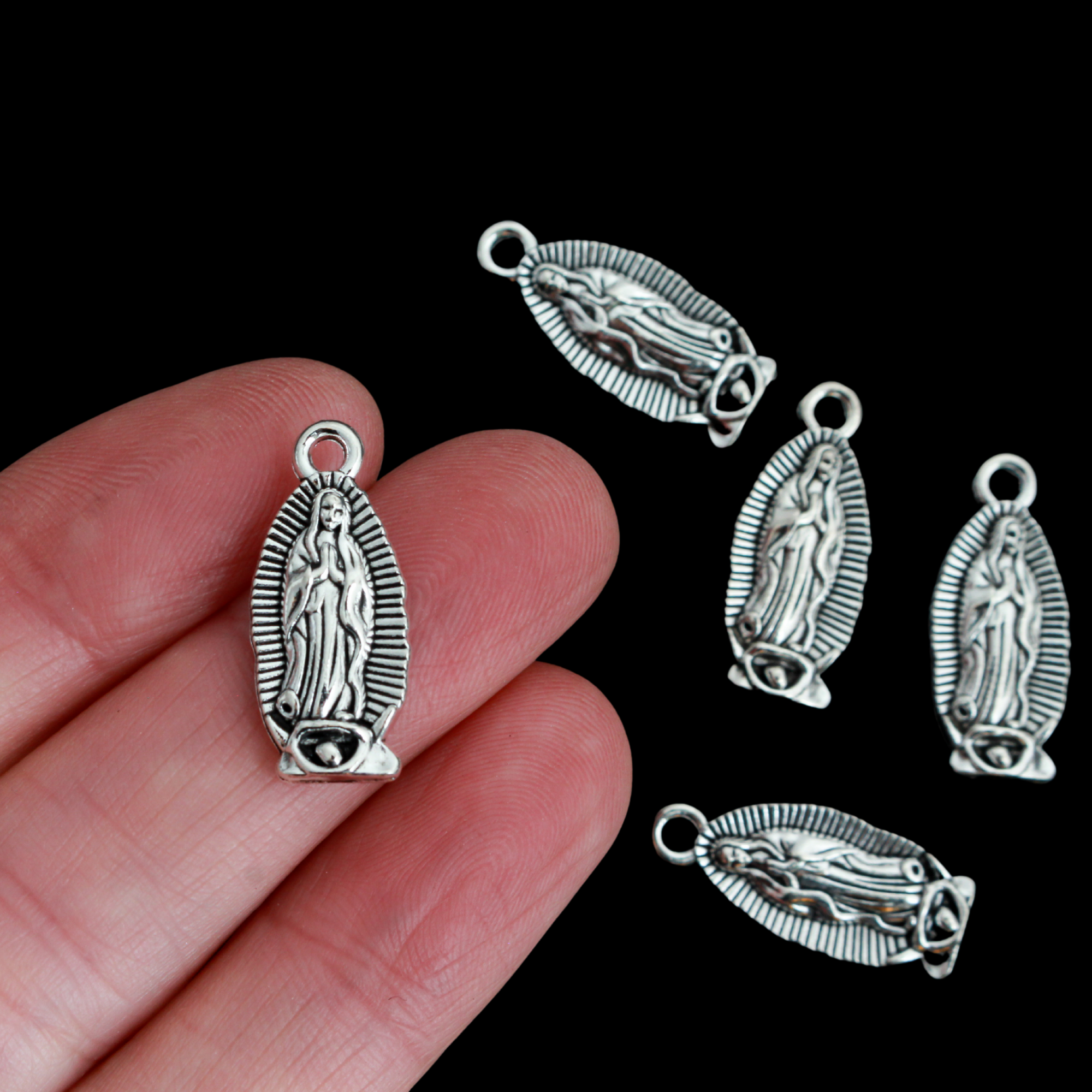 Our Lady of Guadalupe Charms in Antique Silver, 22x9.5mm - 5pcs