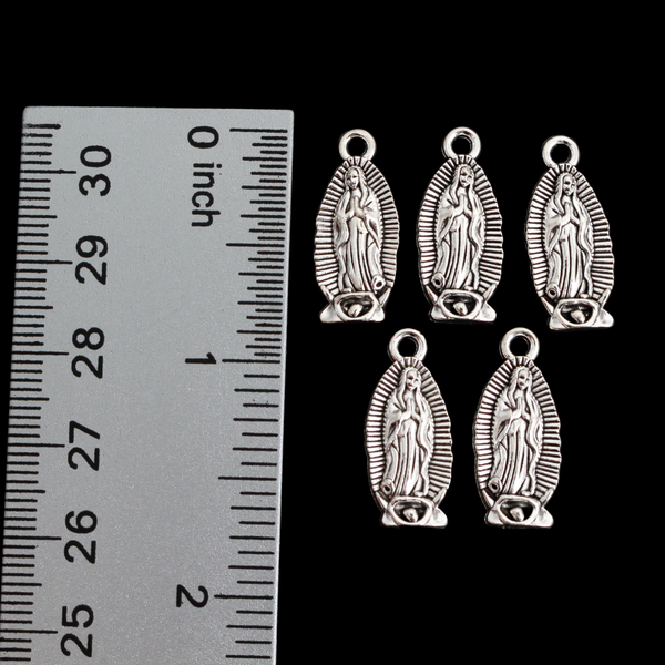 Our Lady of Guadalupe Charms in Antique Silver, 22x9.5mm - 5pcs