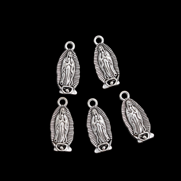 Our Lady of Guadalupe Charms in Antique Silver, 22x9.5mm - 5pcs