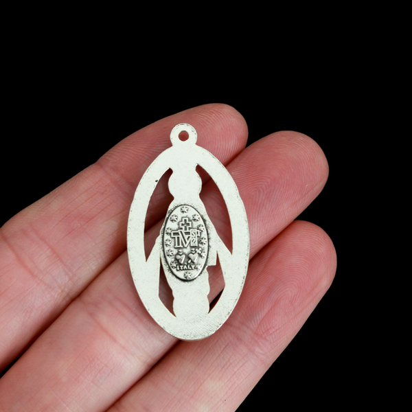 Large Miraculous Medal Charms with Cut Out Design - 36mmx20mm, 5pcs