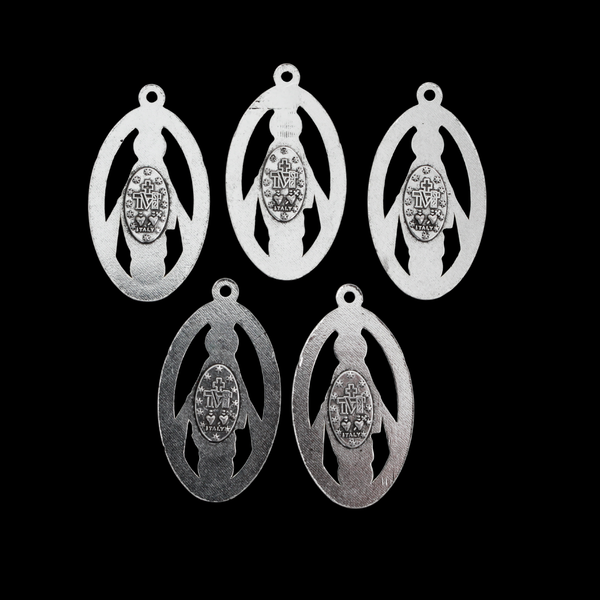 Large Miraculous Medal Charms with Cut Out Design - 36mmx20mm, 5pcs