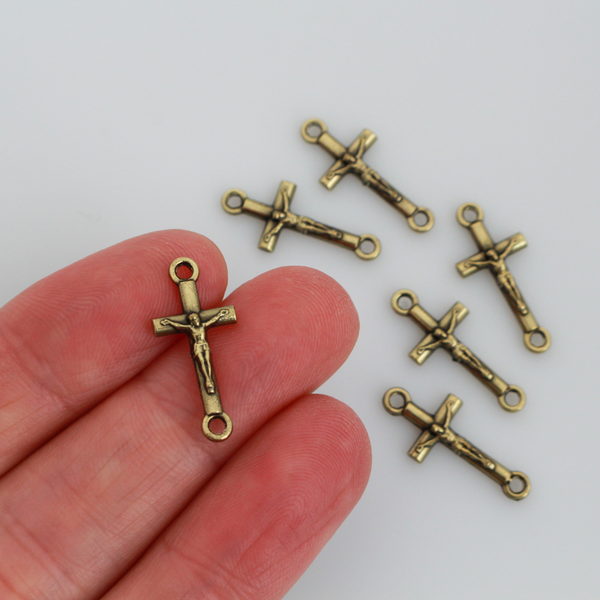 Bronze Crucifix Cross Connector Links for Bracelets, Rosaries, Chaplets 6pcs