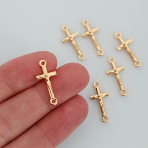 Gold Crucifix Cross Connector Links for Bracelets, Rosaries, Chaplets 6pcs