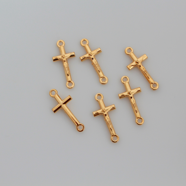 Gold Crucifix Cross Connector Links for Bracelets, Rosaries, Chaplets 6pcs