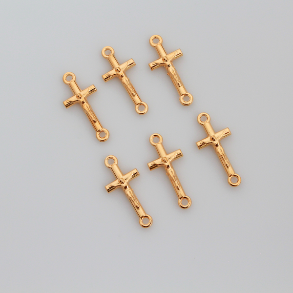 Gold Crucifix Cross Connector Links for Bracelets, Rosaries, Chaplets 6pcs