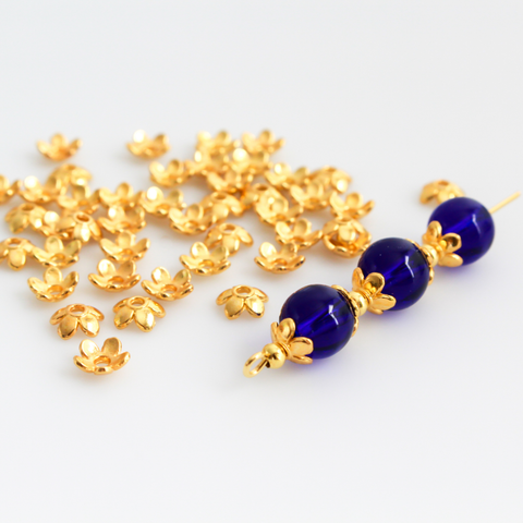 Gold Flower Bead Caps 6mm in diameter (Fit beads 6-10mm) Sold in pkgs 120 caps