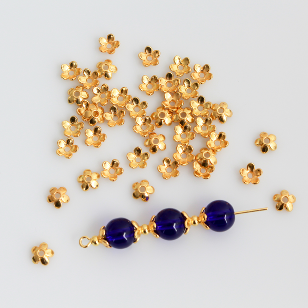 Gold Flower Bead Caps 6mm in diameter (Fit beads 6-10mm) Sold in pkgs 120 caps