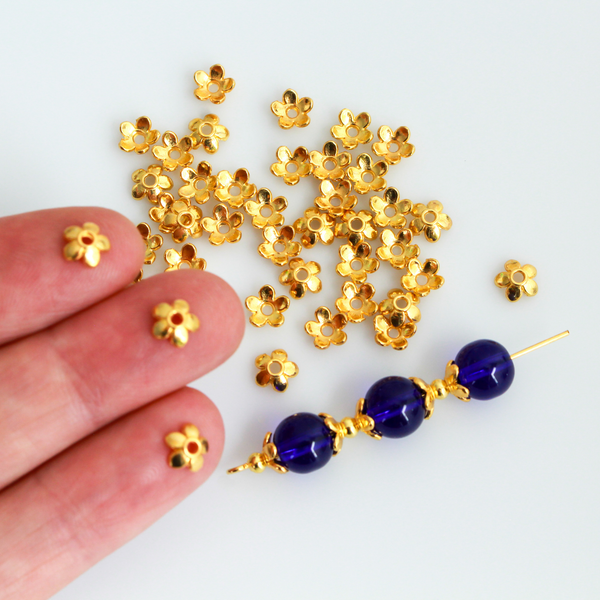 Gold Flower Bead Caps 6mm in diameter (Fit beads 6-10mm) Sold in pkgs 120 caps