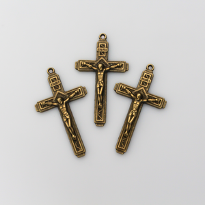 Bronze Fatima Crucifix Crosses 2" Long - Sunburst Nimbus and Vine Detail, 3pcs