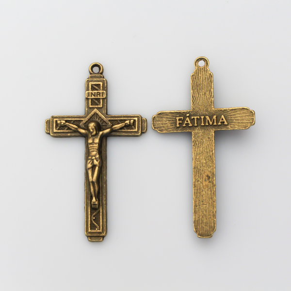 Bronze Fatima Crucifix Crosses 2" Long - Sunburst Nimbus and Vine Detail, 3pcs