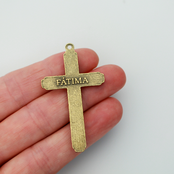 Bronze Fatima Crucifix Crosses 2" Long - Sunburst Nimbus and Vine Detail, 3pcs