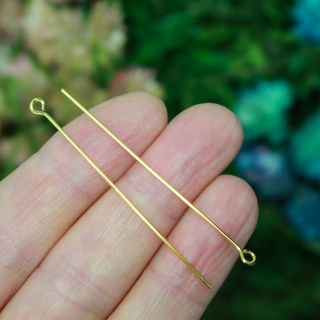 Gold Tone Eye Pins 50mm Long 21 Gauge - 100pcs