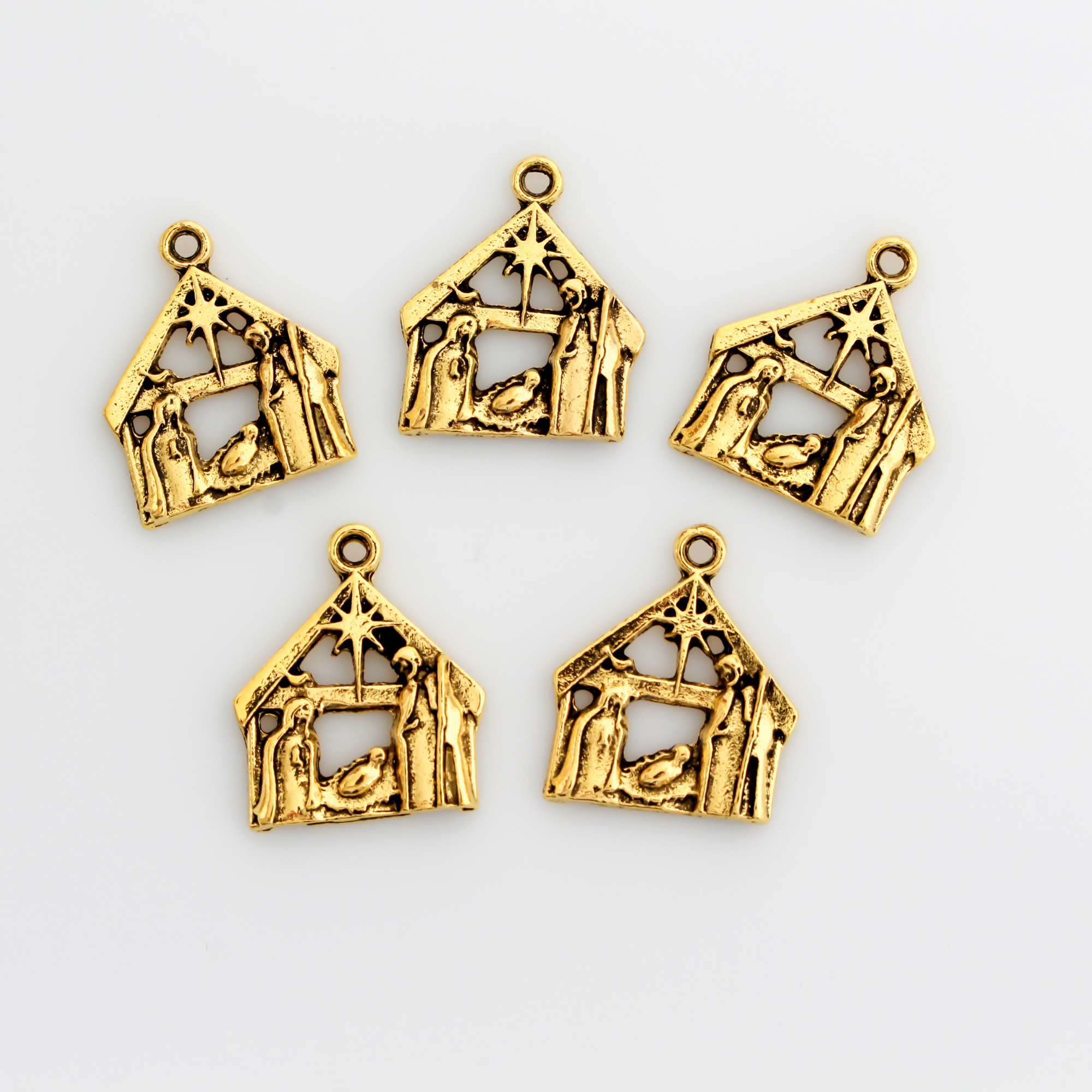 Gold Holy Family Nativity Creche Charms - Christmas Star of Bethlehem, 5pcs