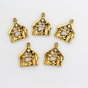 Gold Holy Family Nativity Creche Charms - Christmas Star of Bethlehem, 5pcs