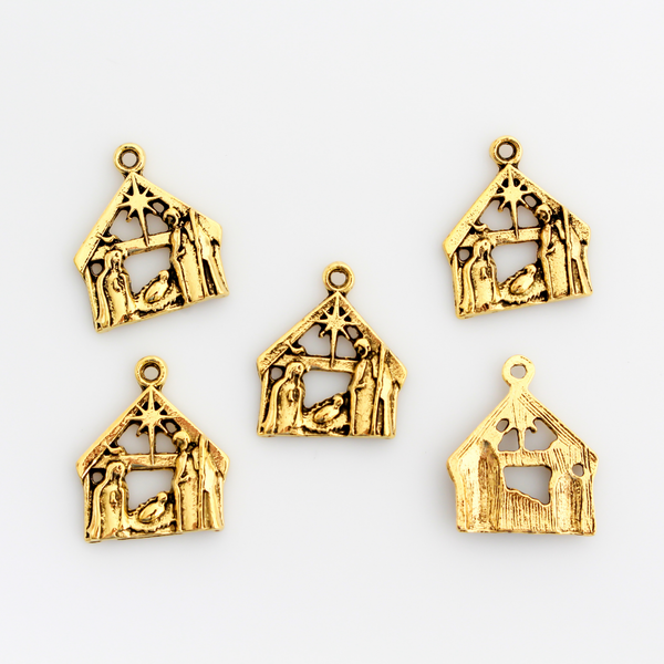 Gold Holy Family Nativity Creche Charms - Christmas Star of Bethlehem, 5pcs