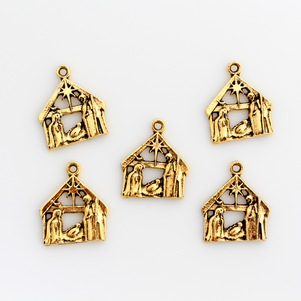 Gold Holy Family Nativity Creche Charms - Christmas Star of Bethlehem, 5pcs