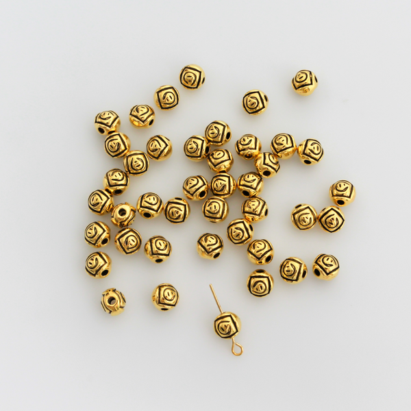 Gold Rosebud Metal Beads 7mm x 6.5mm, 2mm hole - 60pcs