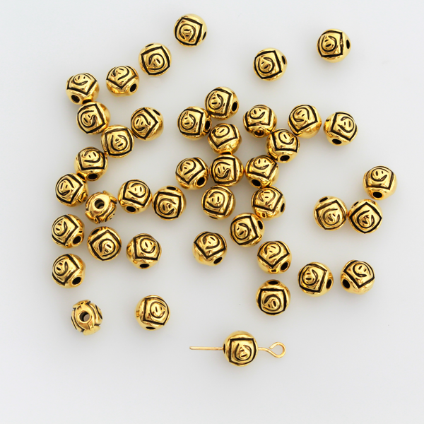 Gold Rosebud Metal Beads 7mm x 6.5mm, 2mm hole - 60pcs