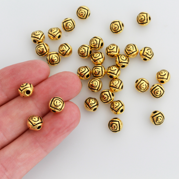 Gold Rosebud Metal Beads 7mm x 6.5mm, 2mm hole - 60pcs