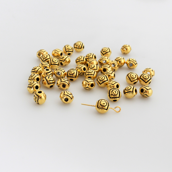 Gold Rosebud Metal Beads 7mm x 6.5mm, 2mm hole - 60pcs