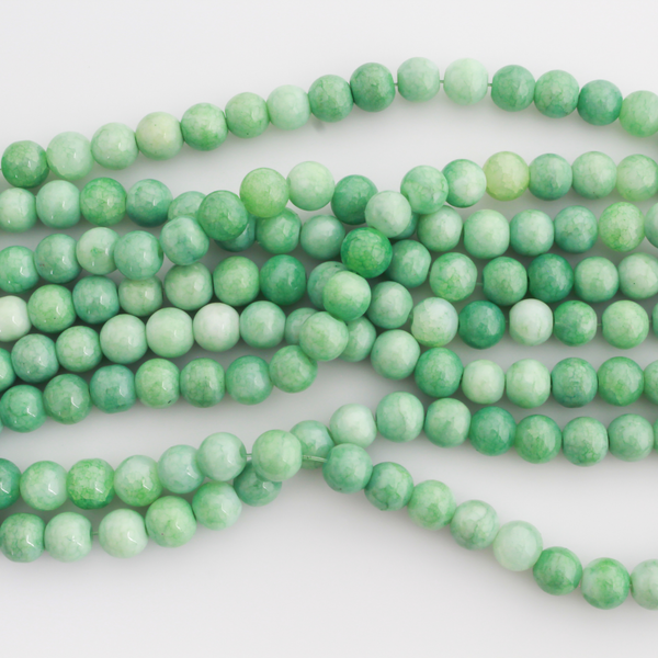 Opaque Green Marbled Crackle Glass Beads 8mm Round - One Strand, about 104pcs/strand