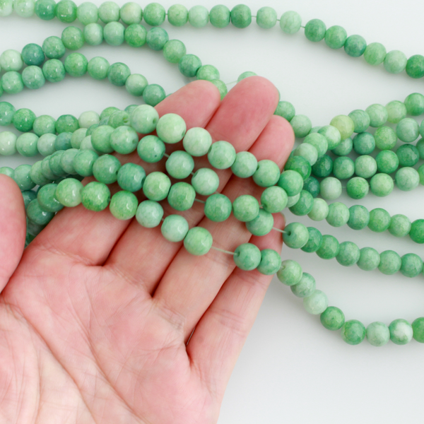 Opaque Green Crackle Glass Beads 8mm Round - One Strand, about 104pcs/strand