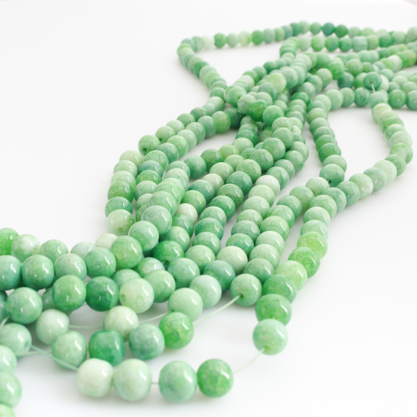 Opaque Green Marbled Crackle Glass Beads 8mm Round - One Strand, about 104pcs/strand