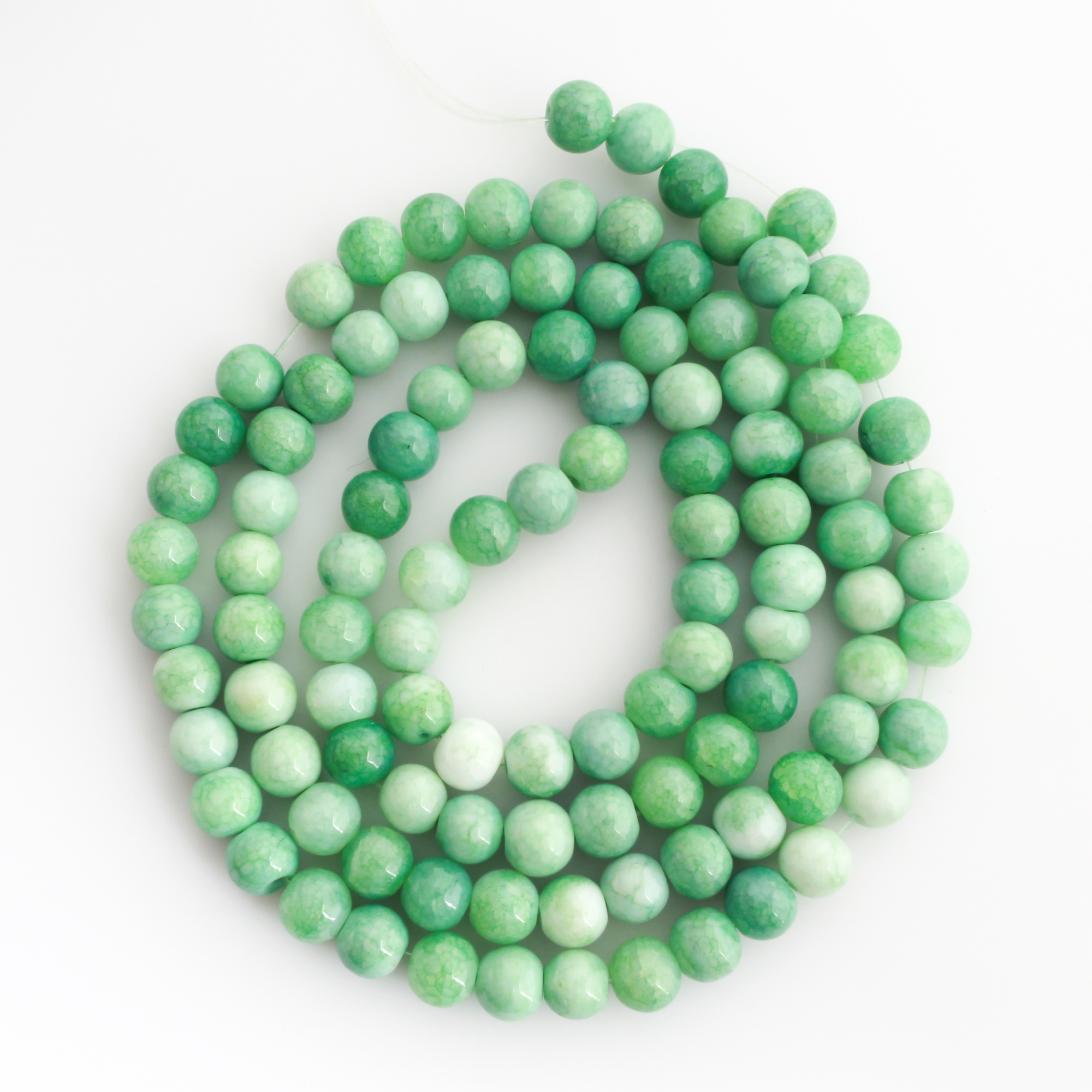 Opaque Green Marbled Crackle Glass Beads 8mm Round - One Strand, about 104pcs/strand