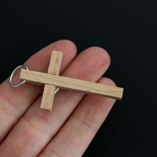 Natural Wood Crucifix Cross Pendant with Metal Corpus 1-3/4" long, Made in Italy