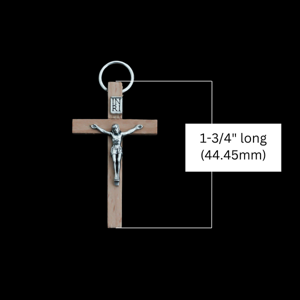 Natural Wood Crucifix Cross Pendant with Metal Corpus 1-3/4" long, Made in Italy